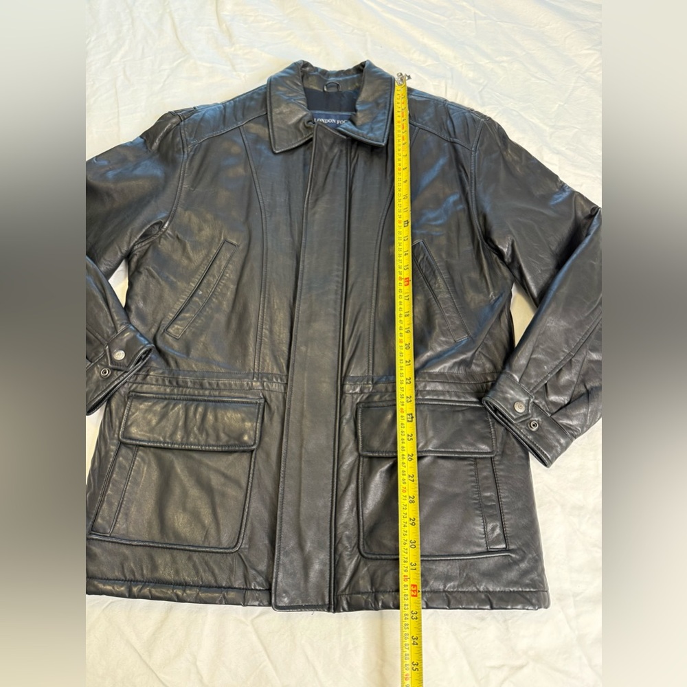 90s Minimalist Black Leather Field Jacket London Fog Utility Coat Lined S - Picture 12 of 15